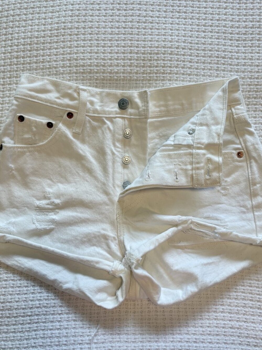 Levi's 501 White Denim Shorts